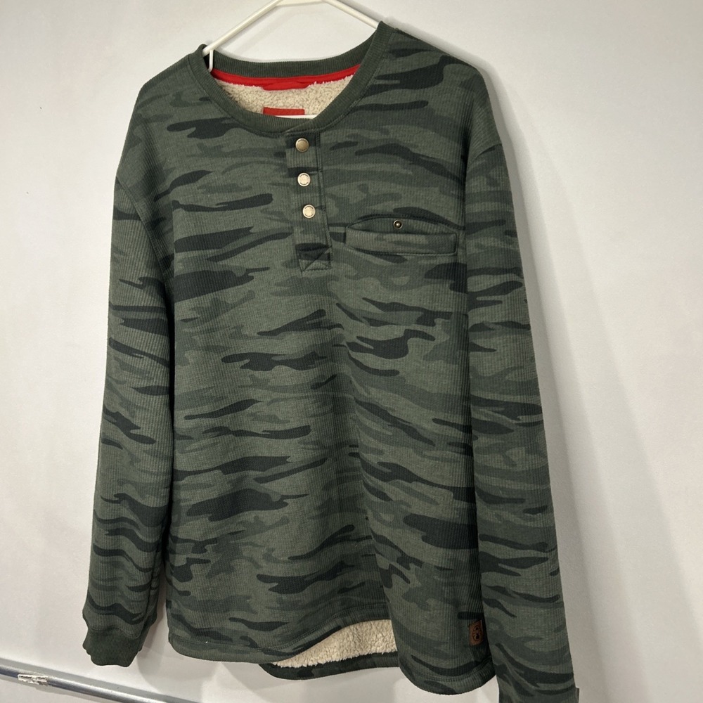 Coleman Bonded Waffle Sherpa Lined Henley Sweater Camo Size XL Cotton Blend Men